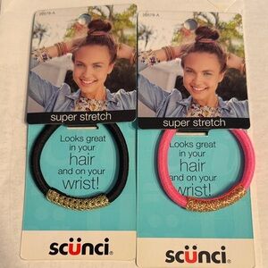 Scunci Super Stretch Hair and Wrist Bands - Black and Pink with Gold Accents